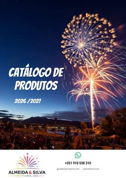 Capa do Catálogo de Produtos 2026/2027 da Almeida & Silva Pirotecnia
